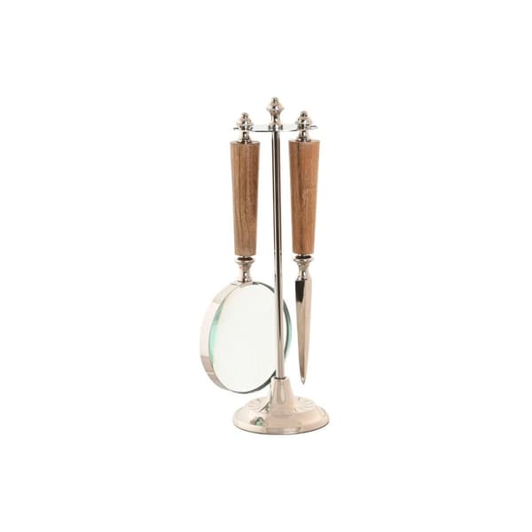 Magnifying glass Home ESPRIT Crystal Steel Acacia 8 x 8 x 30 cm