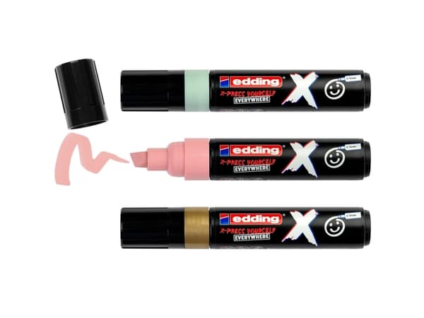 Edding 6900 X Multimarker, Gull, Lysegrønn, Lyserosa, Meisel tupp, Resirkulert plast, Wood/laminate, 2 mm, 1 cm