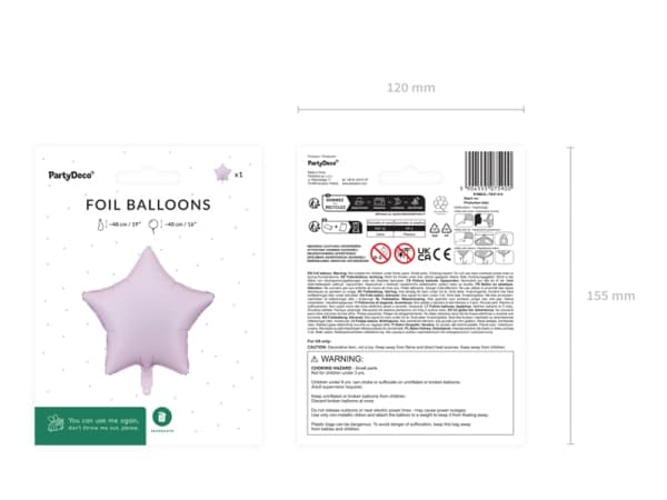 Vaalean violetti tähti foliopallo, 48 cm