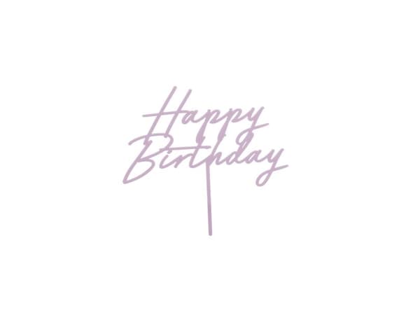 Lys lilla kagepynt Happy Birthday