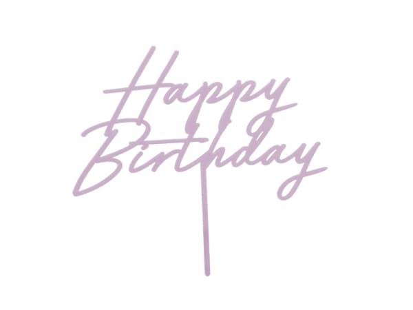 Lys lilla kagepynt Happy Birthday