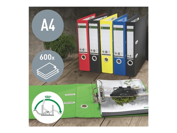 Leitz 180° - Spakbågesfil - ryggbredd: 80 mm - för A4 (210 x 297 mm) - kapacitet: 600 ark - grön