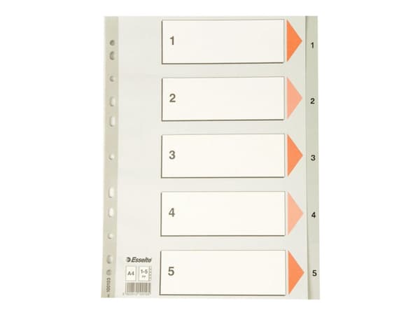 Esselte 100103, Numeroitu välilehtihakemisto, Polypropeeni (PP), Harmaa, Muotokuva, A4, 0.12 mm