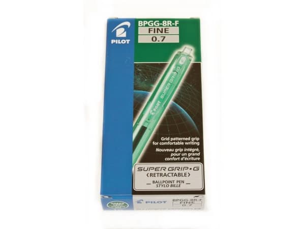 Pilot Super Grip G, Klips, Uttrykkbar kulepenn med hengefeste, Gjenfyllbar, Grønn, 12 stykker, Fint