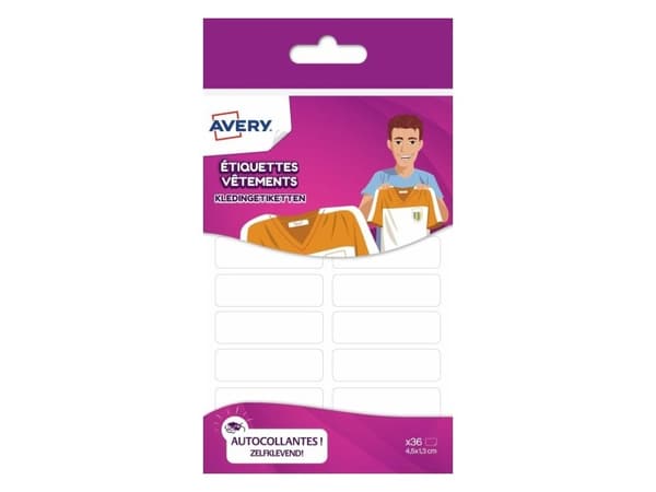 Avery ETVET36, Vit, Rektangel, Permanent, 13 x 45 mm, 36 styck, 2 styck