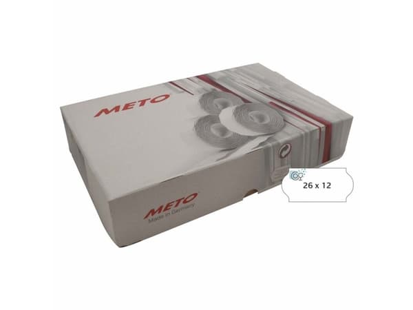 Etiket Meto 26x12mm hvid vandopløselig lim 1500stk/rl - (36 stk.)