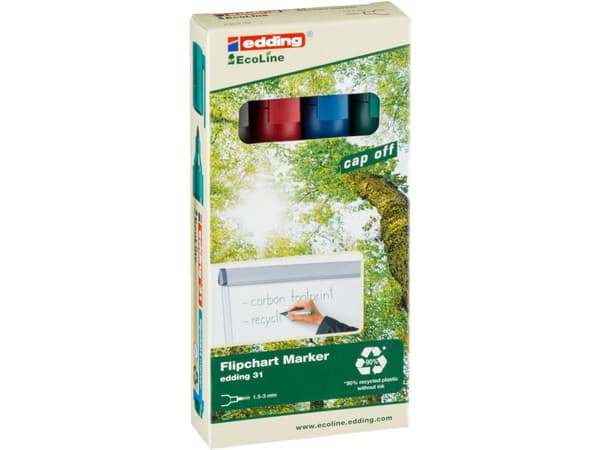 Edding 31 EcoLine, Sort, Blå, Grønn, Rød, Fin tupp, Flerfarget, Plast, Kraftig, 1,5 mm