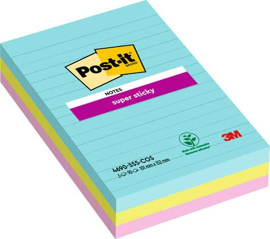 3M 7100234251, Rektangel, Grön, Rosa, Turkos, papper, 101 mm, 152 mm, 90 ark