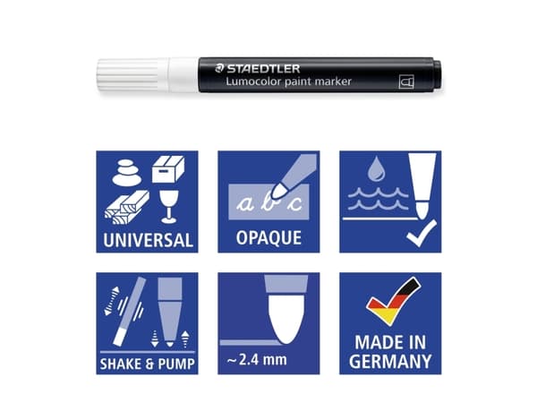 STAEDTLER Lumocolor akryylitarkkailumerkki, 6 kpl:n laatikko Viivan leveys: n. 2,4 mm, pyöreä kärki, lajiteltu - 1 kpl (349 C6)