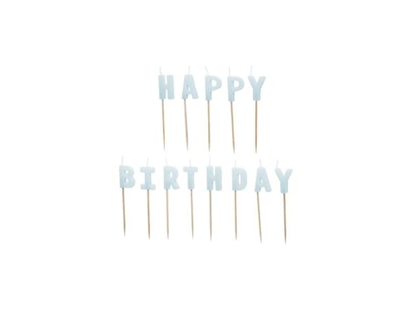 Ljusblå Happy Birthday-tårtljus