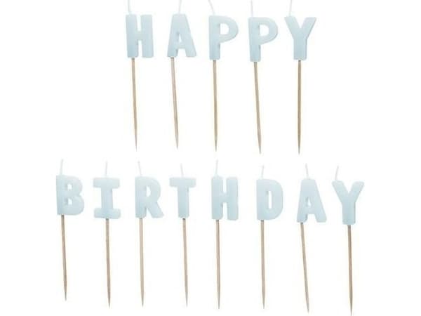 Ljusblå Happy Birthday-tårtljus