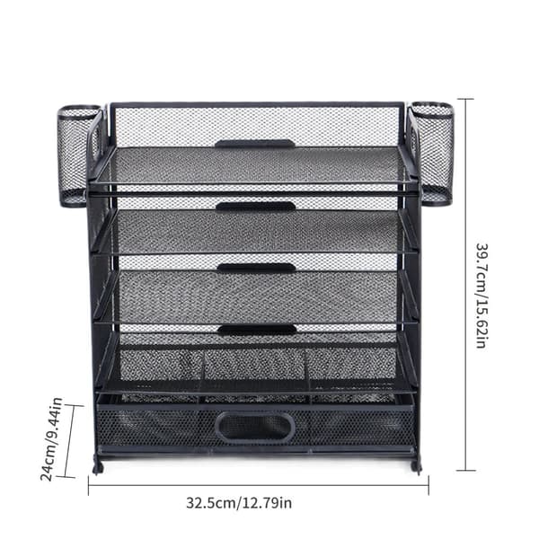 Kontors A4 Pappersskrivbord Organizer, 5 Glidande Brickor, Hållbar Metallkonstruktion,En stil