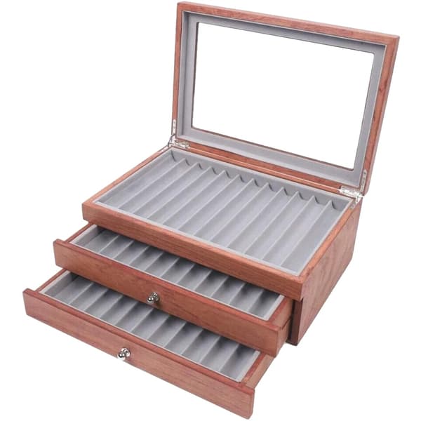 Wood Pen Display Case, 34 Slots, MDF Material, Acrylic Top Lid,Rosentræ