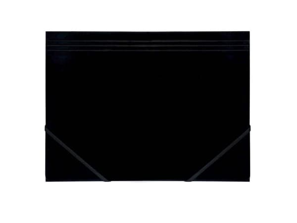 Elastikmappe Q-Line A4 sort m/3 klapper & elastik blank - (10 stk.)