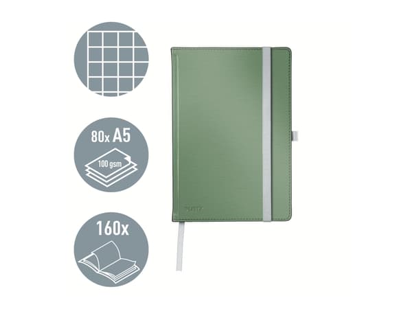Leitz Style - Notisbok - eskebundet - A5 (145 x 210 mm) - 80 ark / 160 sider - elfenbenspapir - rutet - olive green cover