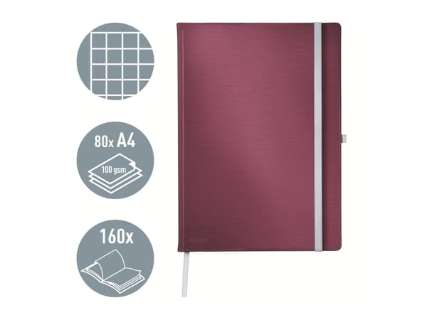 Leitz Style - Notisbok - eskebundet - A4 (210 x 297 mm) - 80 ark / 160 sider - elfenbenspapir - rutet - granatrødt omslag