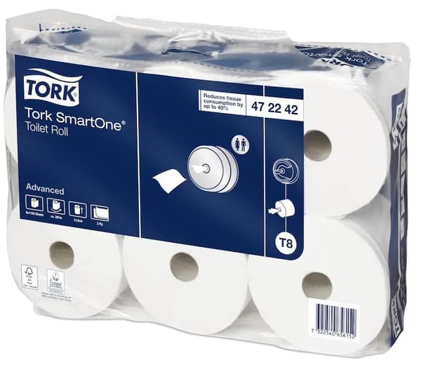 Toiletpapir Tork SmartOne T8 2-lag 207 m Hvid,6 rl/krt