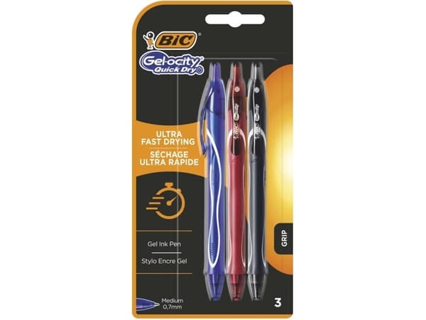 Gelpen Bic GelO Quick Dry blå/sort/rød 3stk/pak