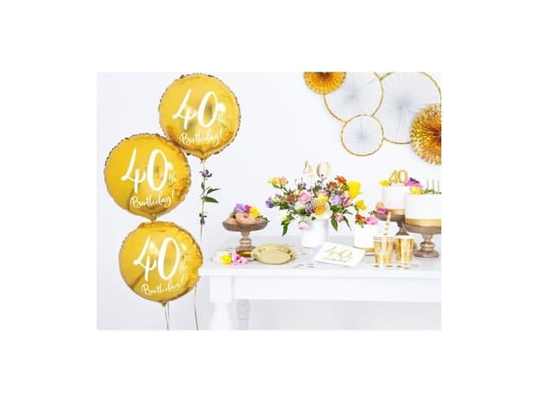 PartyDeco FB24M-40-019-KARTON, Kulta, Valkoinen, Pyöreä, Kalvo, Syntymäpäivä, Englanti, 45 cm
