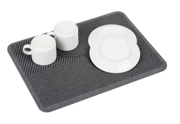 WENKO Damon, Rillefelt, Matte, Frittstående, Kokekar, Bestikk, Servise, Drikkeglass, Grå, Rektangel
