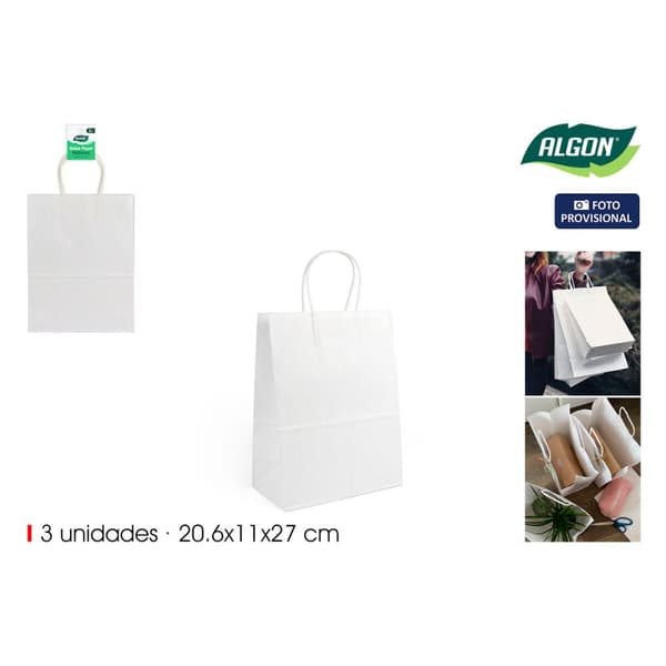 Paper Bag Algon White 20,6 x 11 x 27 cm 3 Pieces (24 Units)