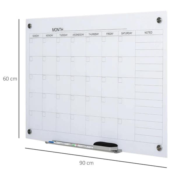Rootz Whiteboard - Valkotaulukalenteri - Lomasuunnitelmien ja kuukausisuunnittelun järjestäminen - 1 kynäpidike - 4 tussia ja pyyhekumi - 90 x 60 cm