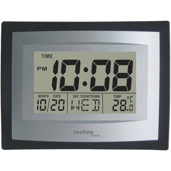 Techno Line WS 8004 Kvarts Väggklocka 220 mm x 170 mm x 35 mm Silver, Svart