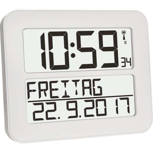 TFA Dostmann 60.4512.02 DCF Väggklocka 258 mm x 212 mm x 30 mm Vit, Svart Stor display