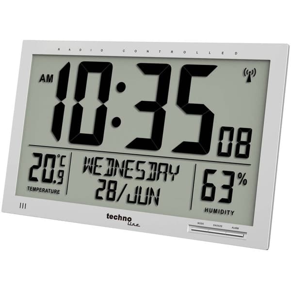Techno Line WS 8013 DCF Väggklocka 369 mm x 229 mm x 24 mm Silver Stor display