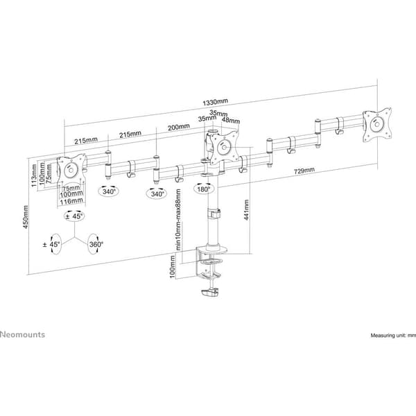 Neomounts NM-D135D3BLACK 3x Monitor bordsfäste 25,4 cm (10) - 68,6 cm (27) Tiltbar, Svängbar Svart