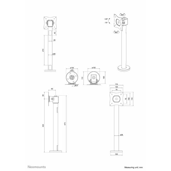Neomounts NS-DPOS100BLACK 1x Monitor bordsfäste 25,4 cm (10) - 81,3 cm (32) Tiltbar, Roterbar, Svängbar Svart