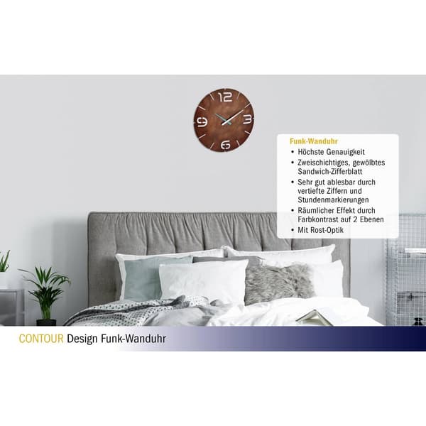 TFA Dostmann 60.3536.08 DCF Väggklocka 350 mm x 35 mm Rostfärgad