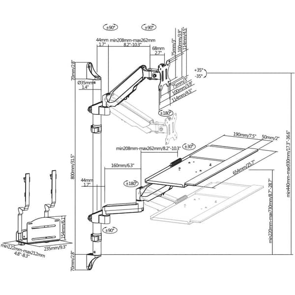 Digitus DA-90372 1x Monitor-väggfäste 43,2 cm (17) - 81,3 cm (32) Svart Justerbar i höjd, Svängbar, Tiltbar, Tilt + S