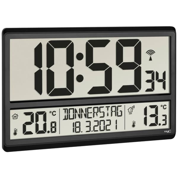 TFA Dostmann 60.4521.01 DCF Väggklocka 360 mm x 28 mm x 235 mm Svart Stor display