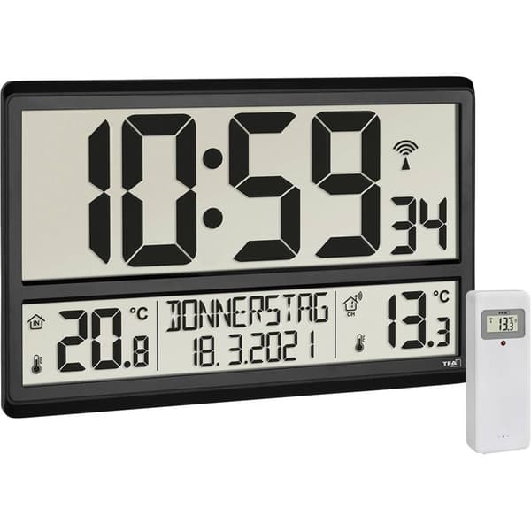 TFA Dostmann 60.4521.01 DCF Väggklocka 360 mm x 28 mm x 235 mm Svart Stor display