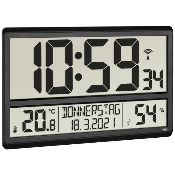 TFA Dostmann 60.4520.01 DCF Väggklocka 360 mm x 28 mm x 235 mm Svart Stor display