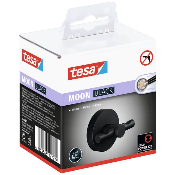 tesa Beläggningskrok 40564-00000-00 MOON BLACK Antal krokar: 2 (B x H x D) 50 x 53 x 65 mm Metall Svart (matt) 1 st