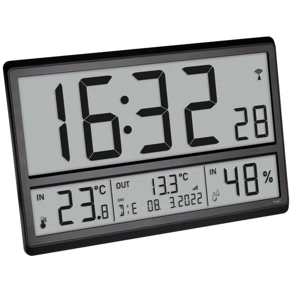 TFA Dostmann 60.4523.01 DCF Väggklocka 360 mm x 235 mm x 28 mm Svart Stor display