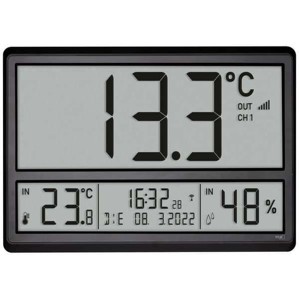 TFA Dostmann 60.4523.01 DCF Väggklocka 360 mm x 235 mm x 28 mm Svart Stor display