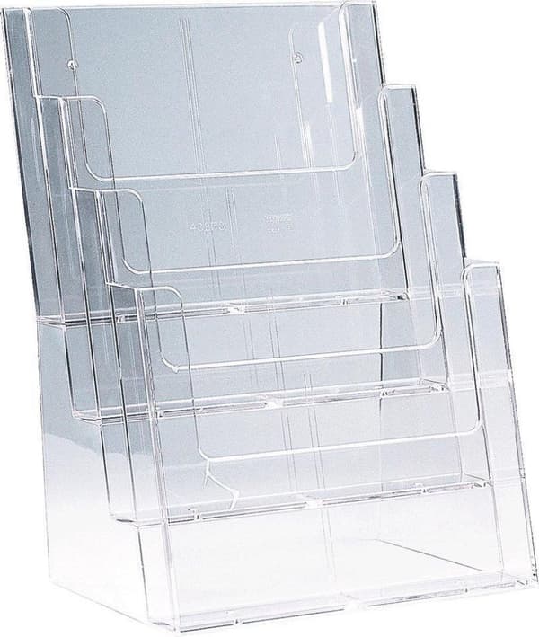 Helit H2352402 Brochurestativ Glas (klar) DIN A4 portræt Antal rum 4 1 stk. (BxHxD) 240 x 340 x 192 mm