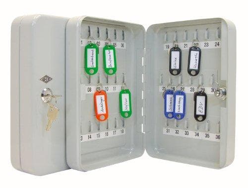 WEDO-avainkaappi 36 avaimelle, vaaleanharmaa litteä, valmistettu jauhemaalatusta teräslevystä, kiinteällä (102 53637X)