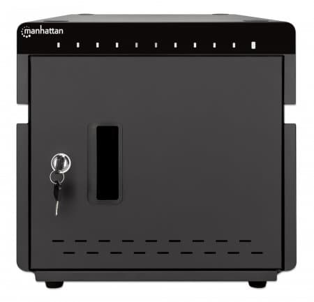 MANHATTAN 10-ports ladeskab 180 W 10 USB-C PD-porte, rummelige rum til mobiltelefoner og tablets, 180 W i alt, op til 3 A/18 W pr. port, låsbar, overs