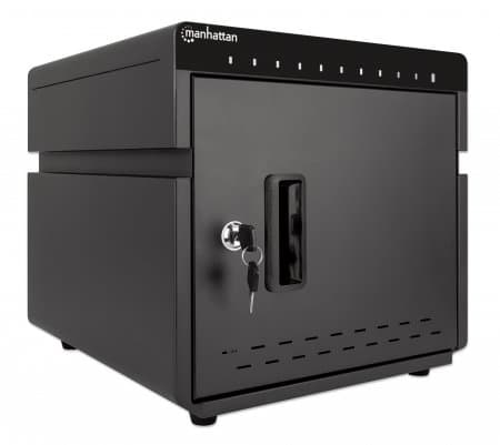 MANHATTAN 10-ports ladeskab 180 W 10 USB-C PD-porte, rummelige rum til mobiltelefoner og tablets, 180 W i alt, op til 3 A/18 W pr. port, låsbar, overs