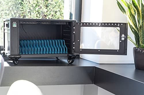 DIGITUS mobilt laddskåp, 16 laddstationer, 14", svart 384 x 550 x 375 mm, ellås, USB, fläkt, DN-45003, svart