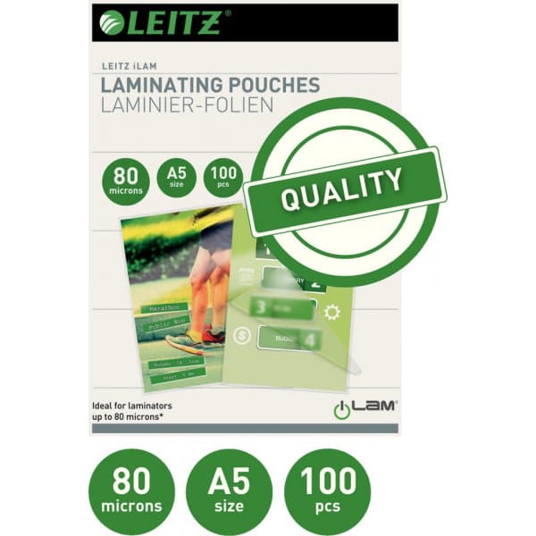 Leitz A5 80 mikron -lamineringsficka, 100 st