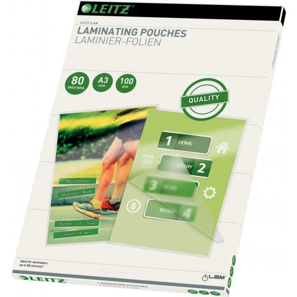 Leitz A3 80 mikron -lamineringsficka, 100 st
