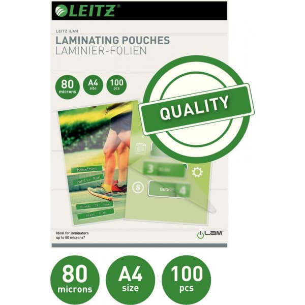Leitz A4 80 mikron -laminatingficka, 100 st