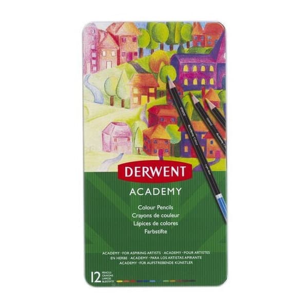 Derwent Academy -färgpennor i metallask, 12 st