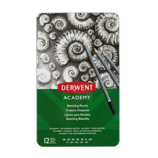 Derwent Academy -skisspennor i metallask, 12 styrkor