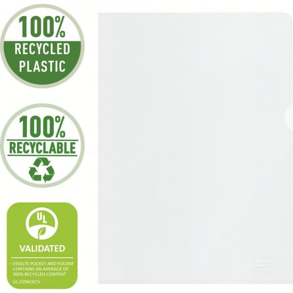 Esselte 100% återvunnen plastficka, A4, 100 mikron